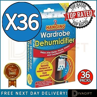 36pk Hanging Wardrobe Dehumidifier Bags Condensation Mould Mildew Damp For Home • £29.99