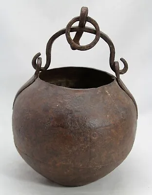 Antique Medieval 14th 15th C Forged Iron Cauldron - Cooking Pot Body: 20cm/7.8  • $460