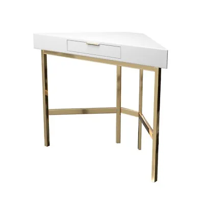 £176.97 • Buy White High Gloss Dressing Table With Gold Legs Modern Stylish Drawer For Storage