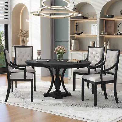 5-Piece Dining Set W/Extendable Table & 4 Chair Round/Oval Table & Armchairs Set • $945.86