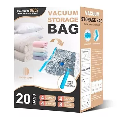 Vacuum Storage Bags 20-Pack Space Saver Zipper Vacuum Sealed Bags For Cloth... • $21.28