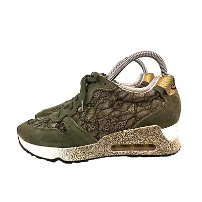 £45.99 • Buy Ash Love Lace Army Gold Khaki Green Suede Wedge Heel Trainers - UK 5