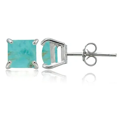 $13.99 • Buy Sterling Silver Simulated Turquoise Square Stud Earrings 