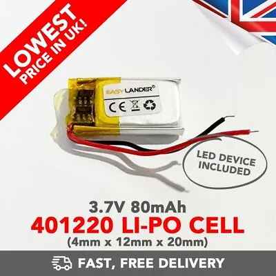 3.7V 80mAh Li-Po Battery (401220) Rechargeable High Capacity Tablet + Device • £4.99