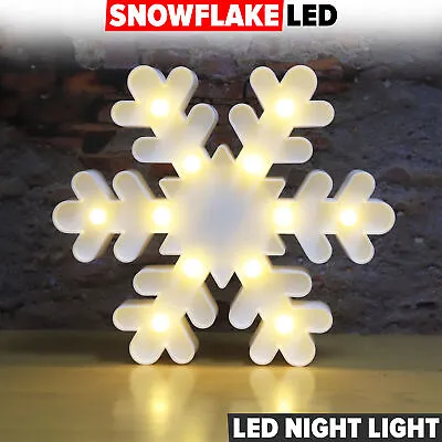 Snowflake LED Night Light Wall Lamp Marquee Kids Room Decor Table Desk Lamp Gift • £3.99