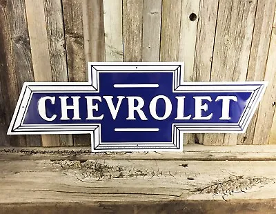 Chevrolet Chevy Emblem Logo Bow Tie 24  Embossed Metal Tin Sign Vintage Garage • $29.95