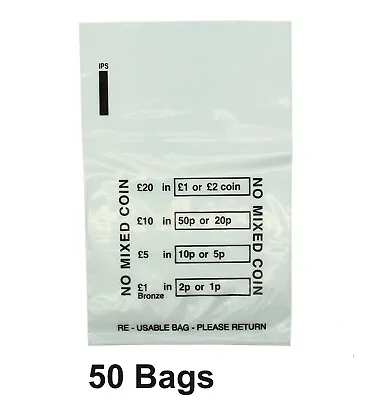 50 X Plastic Coin Bags - Money Bank Bags No Mixed Coins Change  Cash Retail Bag • £2.15