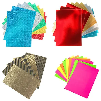 CRAFT CARD PAPER Mirrored Foiled Patterned Holographic Metallic Sheets Scrapbook • £4.11