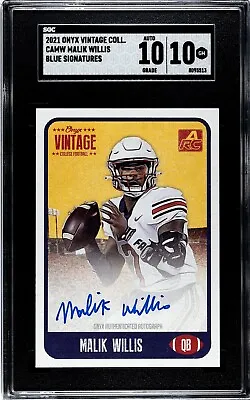 Malik Willis* RC Auto 2021 Onyx Vintage Football Rookie CA-MW NFL Titans SGC 10. • $54.14