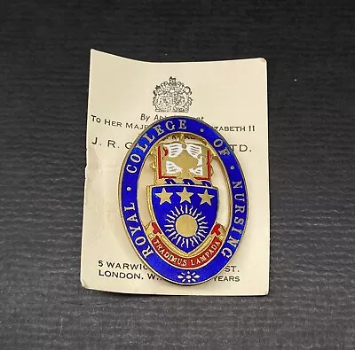 Vtg 1962 Sterling Silver Enamel Royal College Of Nursing Badge Original Card • $48