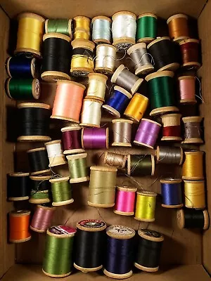 Vintage Lot 52 Wooden Spools With Sewing Thread Mixed Brands • $14.99