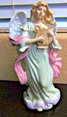 Porcelain Angel W/Harp  - Mark O'Well - 10.5  Tall - Elegant & Beautiful • $18.70