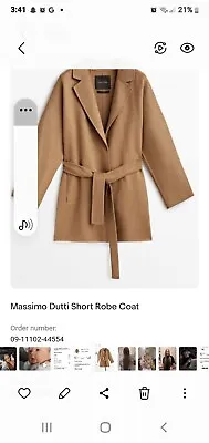 Massimo Dutti Dark Camel Short Robe Wrap Around Coat Size Medium 12 • £85
