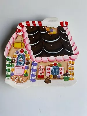 Vintage Cookie Candy Jar Wooden Lid Hand Painted CHRISTMAS Gingerbread House • $13