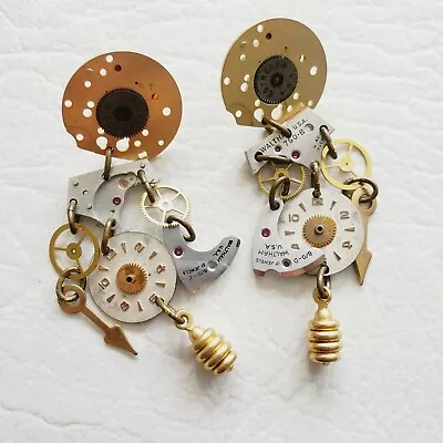 Vintage Watch Parts Artisan Steampunk Hand Made Dangle Earrings  • $35