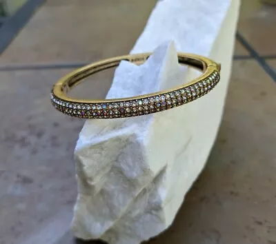 J. Crew Gold Tone Pave Crystal Rhinestone Hinged Clamp Bangle Bracelet • $19.50