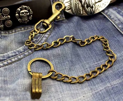 £7.84 • Buy Mens Boys Brass Yellow Link Trucker Rocker Biker Keychain Key Jean Wallet Chain 