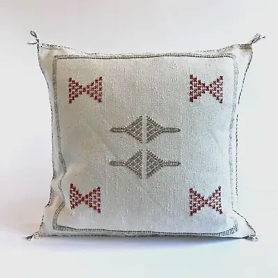 Moroccan Handmade Cactus Silk Pillow Cover In White 19 X19  Sabra. • $54