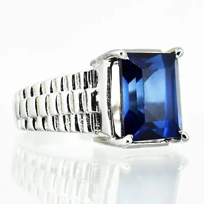 8 Cts Natural Blue Sapphire Rectangle 925 Sterling Silver Ring For Men & Women • $49.59