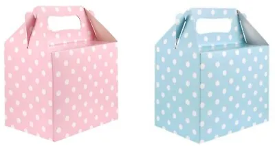 PACK OF 10 - Medium Dotty Treat Boxes Baby Shower Cupcake Baby Blue Pink Gift UK • £3.49