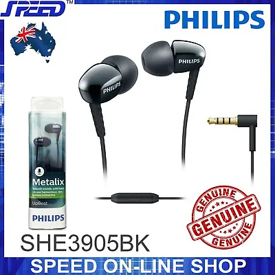 PHILIPS SHE3905BK Headphones Earphones With Mic - Rich Bass - BLACK - GENUINE • $45