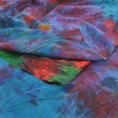 Sanskriti Vintage Multi Tie-Dye Sarees Pure Crepe Silk Printed Sari Craft Fabric • $38