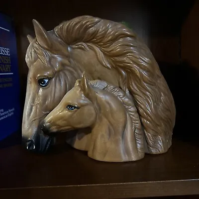 Vintage  Horse Head Mare Foal Planter Ceramic Vase Brown Gloss • $23.99