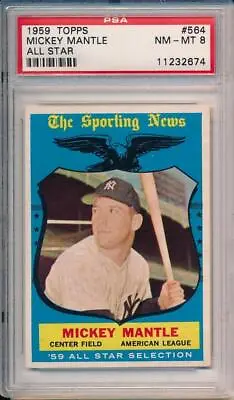 Mickey Mantle 1959 Topps # 564 Sporting News All Star PSA 8 • $2000