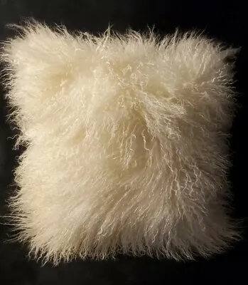 100% Real Mongolian Lamb Tibetan Fur Pillow Down Feather Interior 18x18'' IVORY  • $39.99