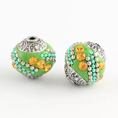 10Pcs Handmade Indonesia Beads With Rhinestones Alloy Cores Crafts 14~15x14~15mm • $7.07
