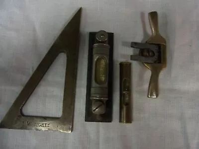 Vintage Rabone 4 In. Machinists Level + Small Brass Level Set Square & Scraper • $31.11