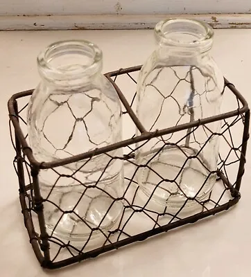 Chicken Wire Basket W/2 Glass Bottles/Jars • $8.99