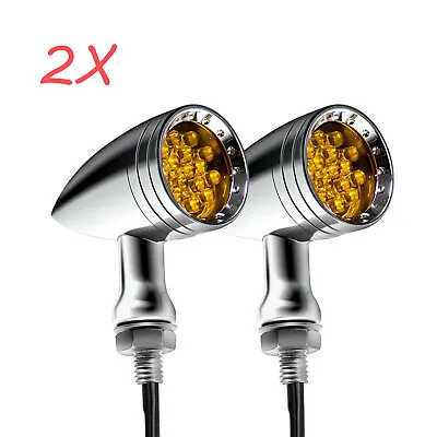 Chrome Amber LED Motorcycle Turn Signal Brake Blinker Lights For Harley Davidson • $23.34