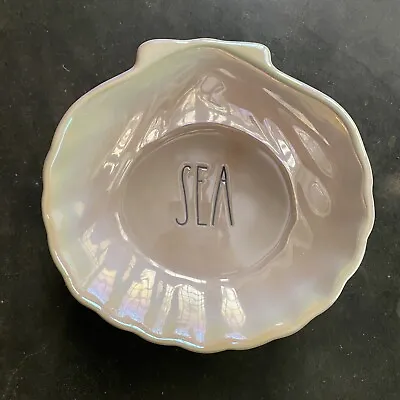 Rae Dunn Ivory Iridescent Luster ￼SEA Shell Clam Shaped Bowl Mermaid EUC • $15