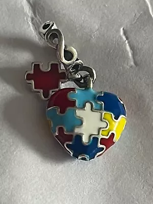 S925 Silver Autism ADHD Awareness Jigsaw Heart Puzzle Bracelet Charm • £3.99