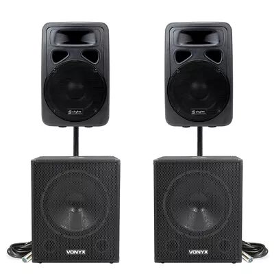 Pair Of Skytec SP1200A 12  Active PA Speakers And SWA18 Subwoofers Package 3200W • £929