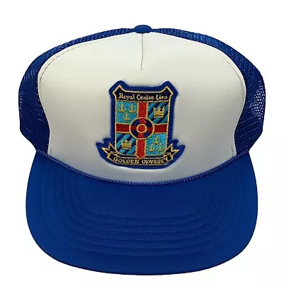 Vintage Royal Cruise Line Golden Odyssey Blue & White Crest Logo Snapback Hat • $15