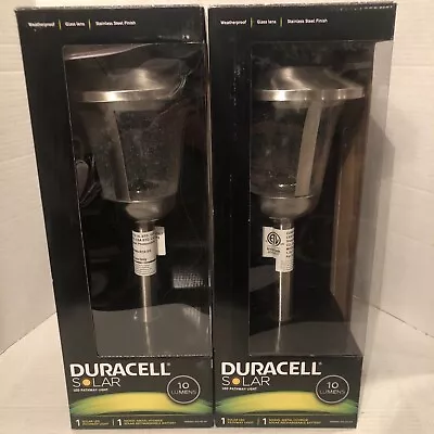 Lot Of 2 Duracell Solar Powered Stainless Steel Finish Glass Lens Pathway Light • $24.99