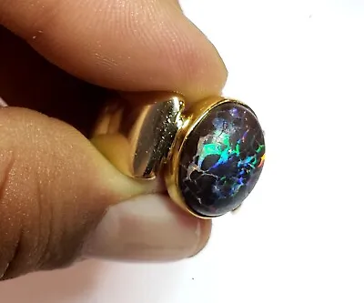 14K Opal Ring Vintage Men's Boulder Opal Ring Pauite Michael Rogers Size 11.5 • $2530