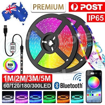 NEW LED Strip Lights RGB USB IP65 Waterproof 1M-10M 60-300 5050 LED Bluetooth 5V • $9.95