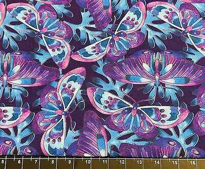 Tina Scrap 9 X21  Butterfly Monarch Easter Spring Purple Blue Cotton FABRIC • $2.99