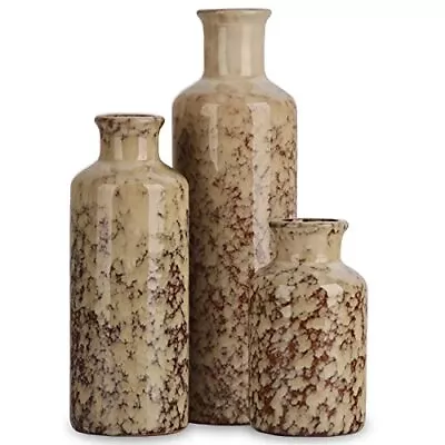 Ceramic Vase Set Of 3 Modern Home Decor Distressed Rift Ceramic Small Vase For C • $45.33