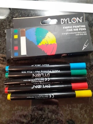 £14 • Buy Dylon Fabric Paintin Fine Nib Pens Pack Of 5 Bright Colours