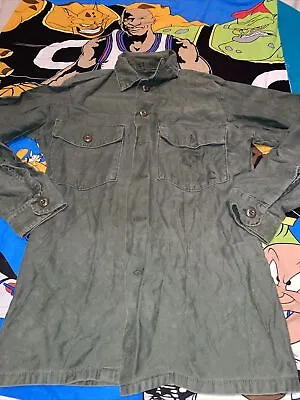 Vietnam War USMC Marine Stencil OG-107 OD Sateen Cotton Fatigue Shirt 1960 70s • $43.99