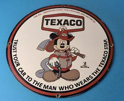 Vintage Texaco Gasoline Sign - Walt Disney Mickey Mouse Porcelain Gas Pump Sign • $144.47