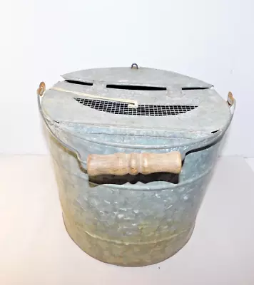 Vintage Folk Art MINNOW Galvanized Bait Bucket Fishing Pail W/ Handle 8/33 • $79.99