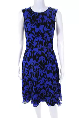 Milly Women's Round Neck Sleeveless Fit Flare Silk Midi Dress Floral Size 0 • $41.49