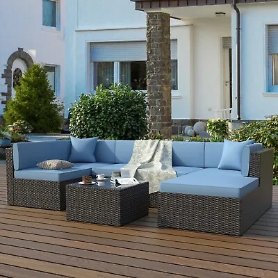 7PCS Outdoor Patio Furniture Sectional Sofa Set PE Rattan Wicker Couch Cushioned • $436.99