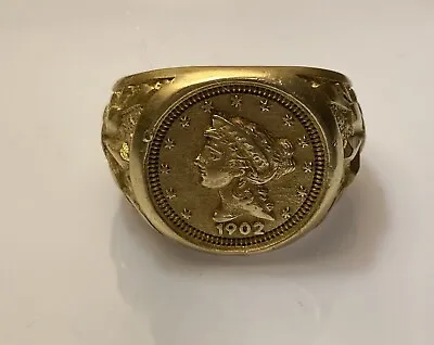 1902 Liberty Coin Vintage 18k Gold Plated Men’s Ring Size 11 26.3g • $125