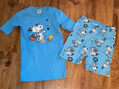 Hanna Andersson Snoopy Peanuts Easter Pajamas Size 8 130 SHORTS SHIRT NICE! • $17.99